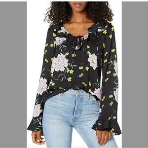 Cupcakes & Cashmere Top Women Sz S Black‎ Pink Floral Whimsigoth Long Sleeve NWT